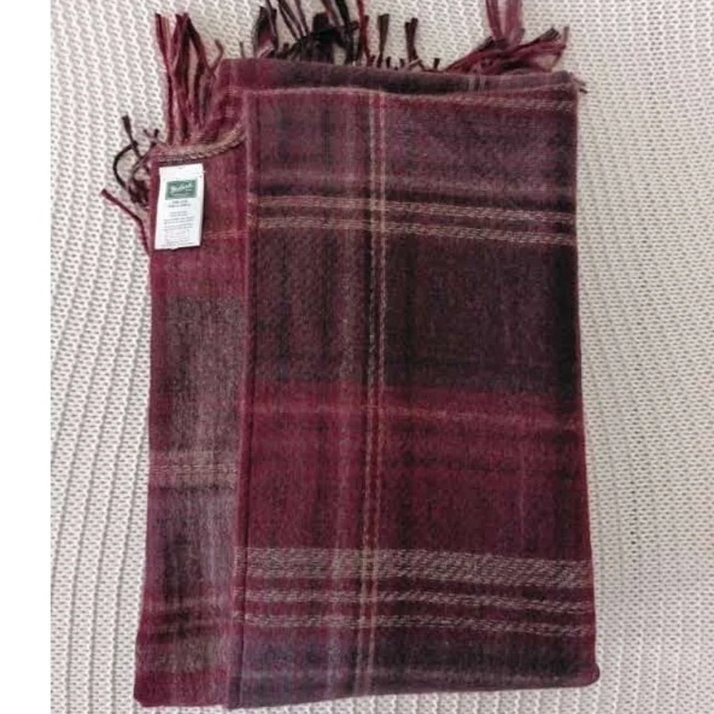 Woolrich Green Label Plaid Wrap Shawl Burgundy Wine‎ Fringed One Size Poncho